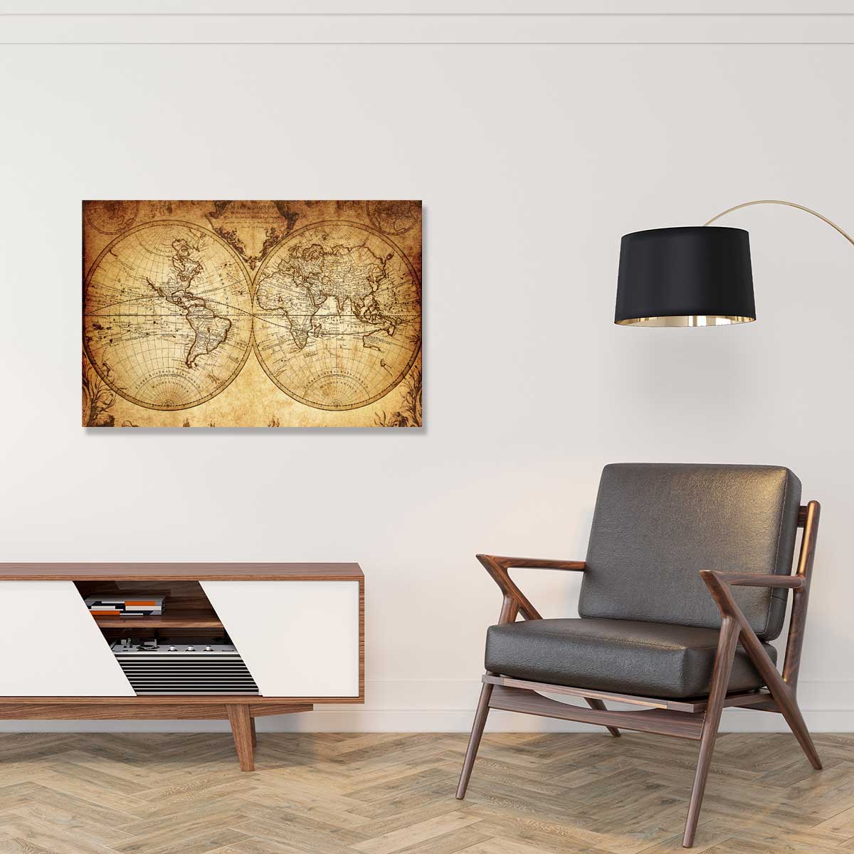 Tableau mappemonde ancienne - 90x60cm - 2