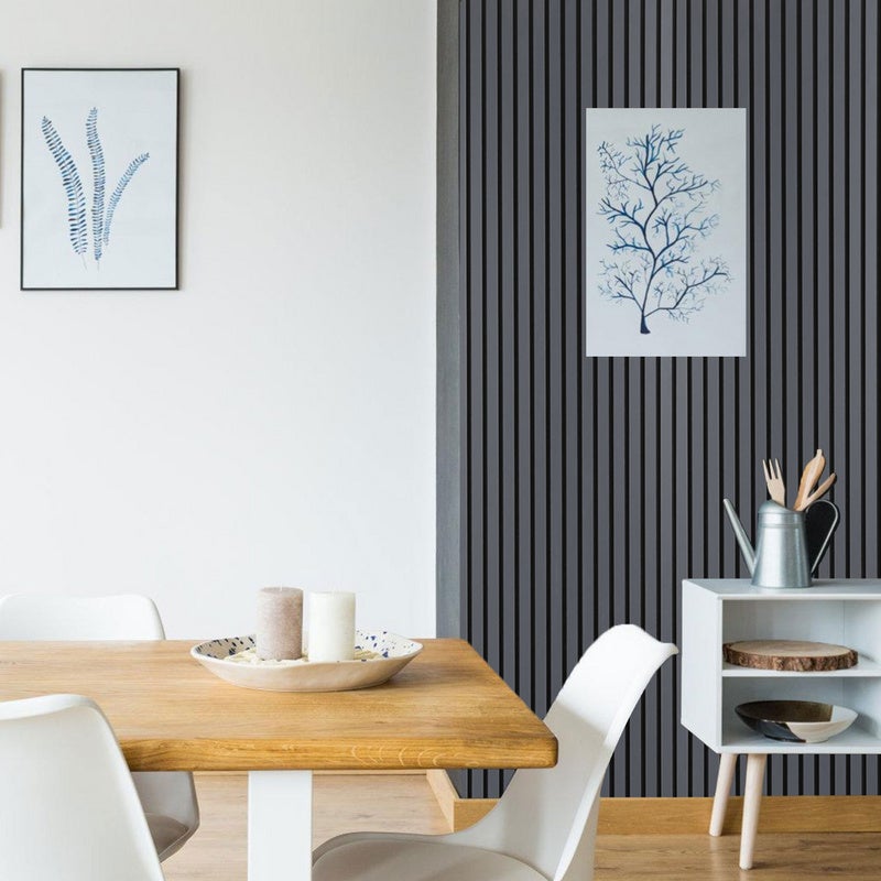 Panel de lamas Revestimiento mural de MDF natural Moderno panel mural acústico de chapa de madera y fieltro 120x60x2,1cm Gris - 8