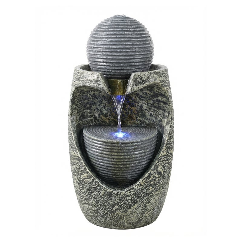 Köhko® Fuente de jardín 17004 “Steinquell Aura” con LED – Fuente de jardín moderna con aspecto de piedra natural para jardín y terraza