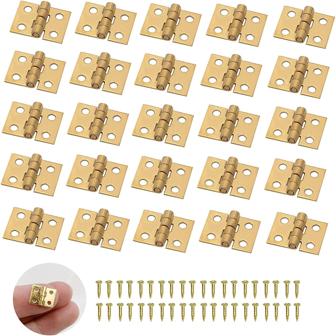 50 mini zawiasów, małe zawiasy, mini zawiasy z mosiądzu, zawiasy miniaturowe i 200 śrub