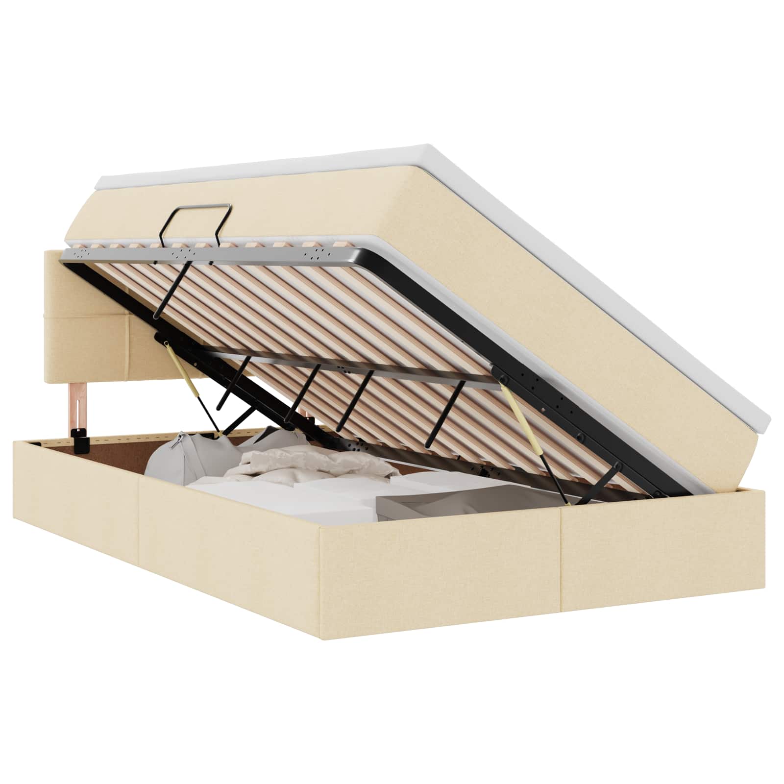 Lit avec rangement et matelas, velours, crème, pour la chambre, 120 × 200 cm - 2