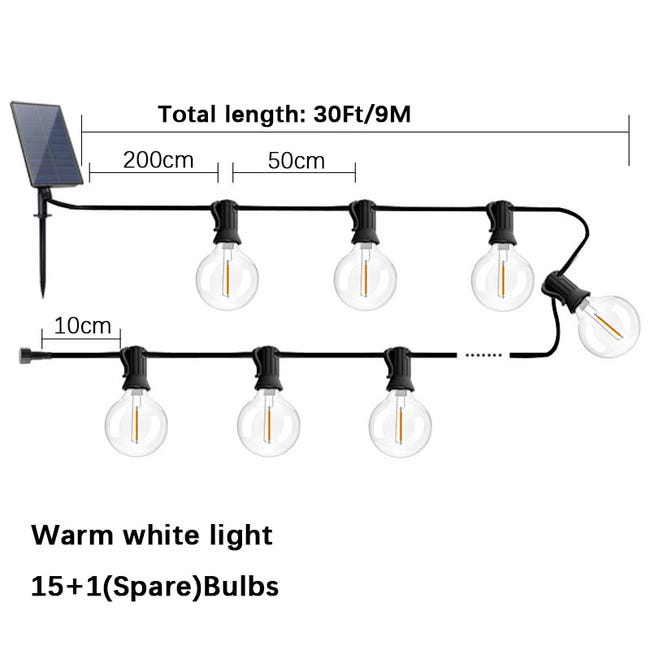 Catena Luminosa Esterno 9M - 15+1 Lampadine G40, IP45 Impermeabile Per Giardino, Terrazza E Feste - Foto 8