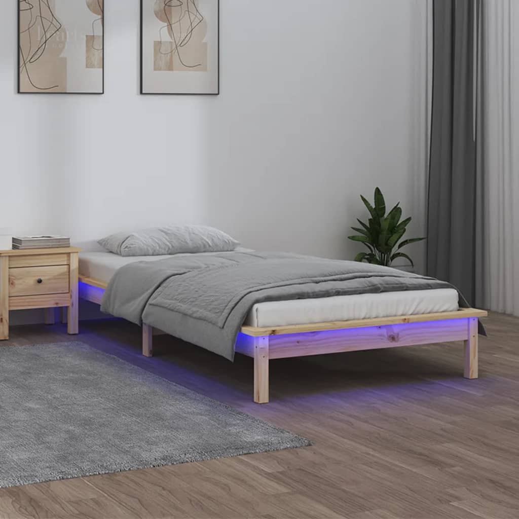 Rama łóżka z LED, 100x200 cm, lite drewno