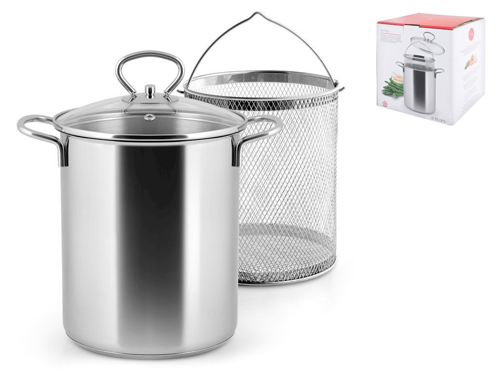 Cuiseur à Asperges Navaris - Casserole Inox 3.9L Avec Panier - Pour Légumes Et Pâtes Longues