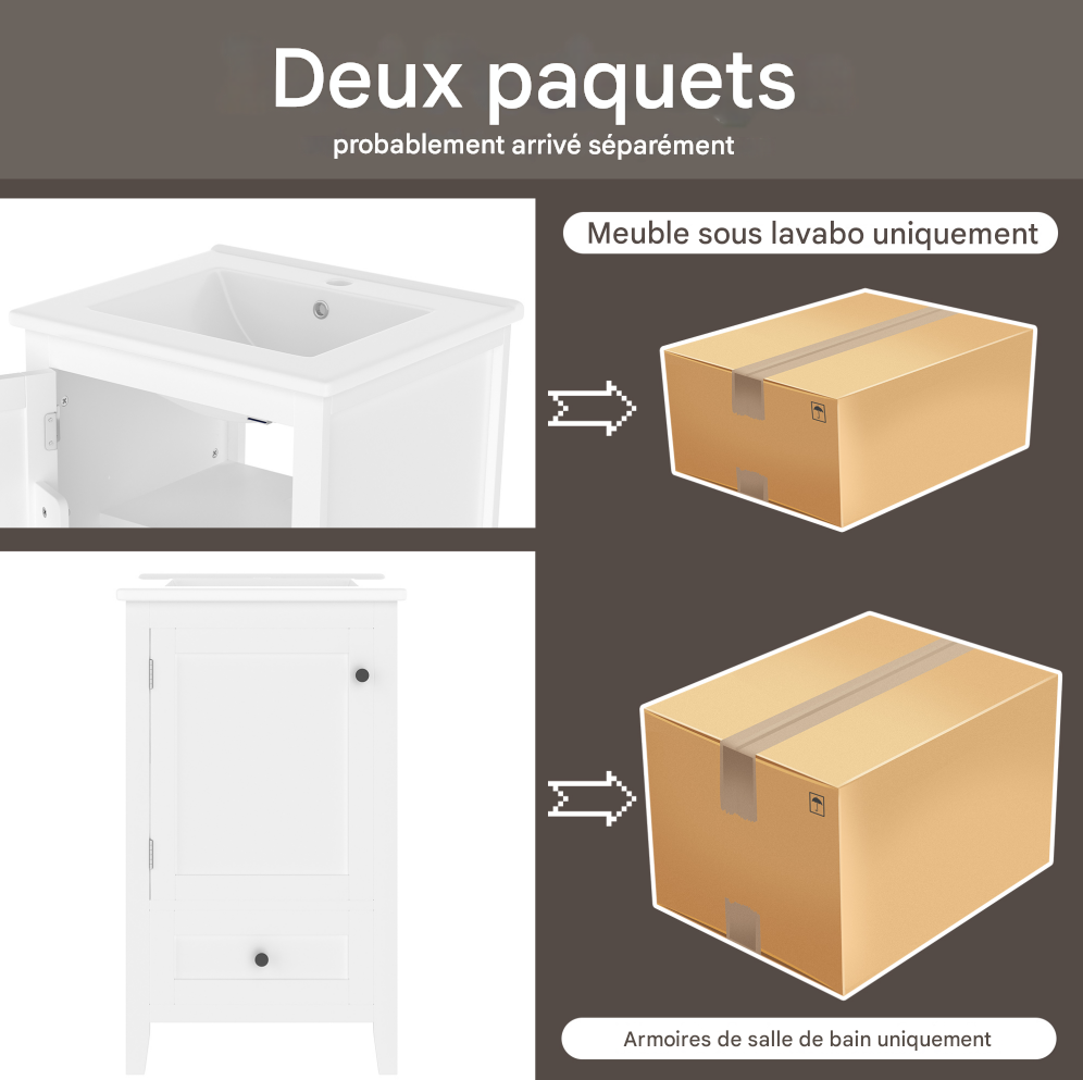 Meuble de salle de bain sur pied 51 x 46 x 85 cm avec vasque, meuble vasque, finition laquée intégrale, étagère de porte, blanc - 8