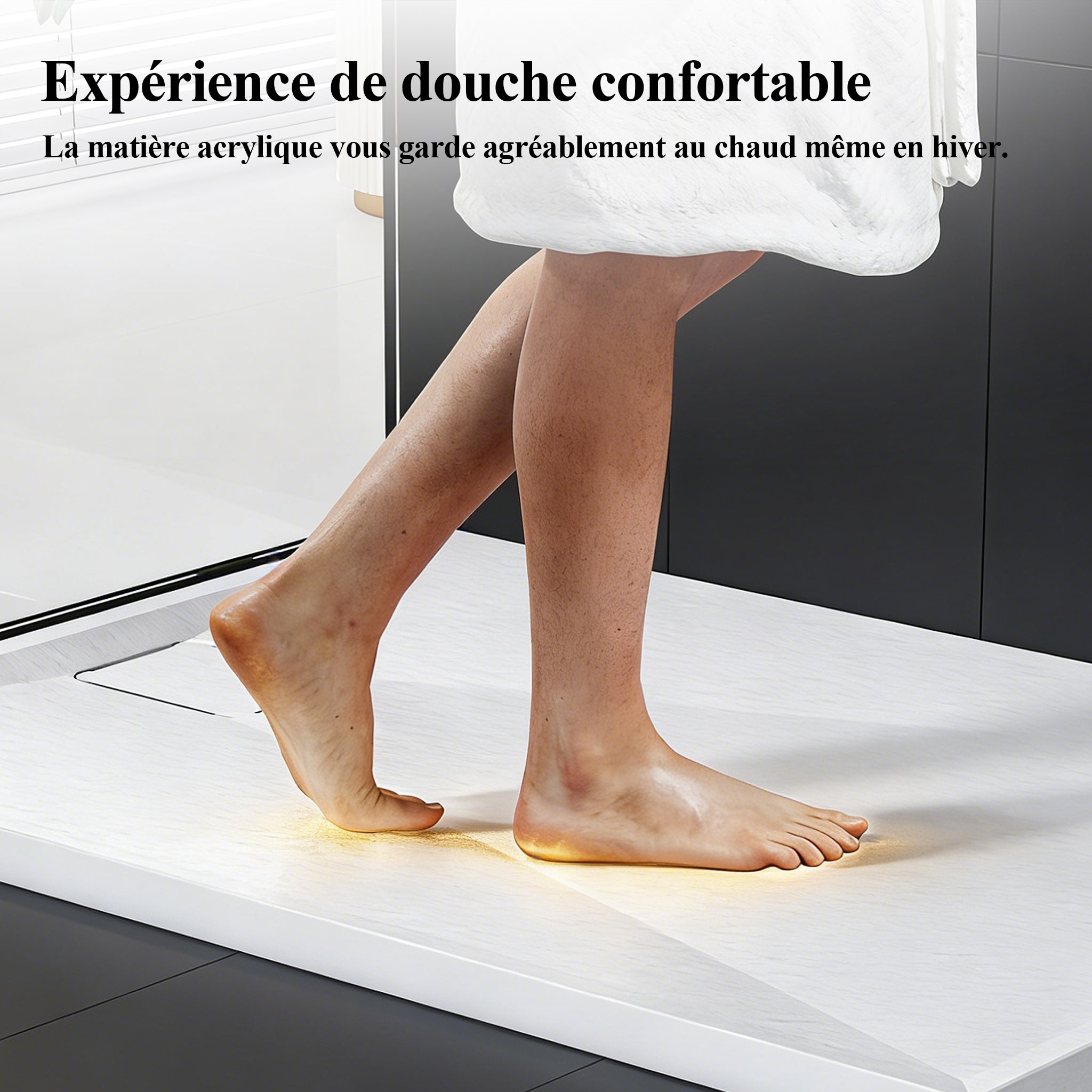 HOROW Receveur de douche blanc, Surface antidérapante, Convient aux salles de douche et aux cabines de douche - 90 x 80 cm / 100 x 80 cm / 120 x 80 cm - 9