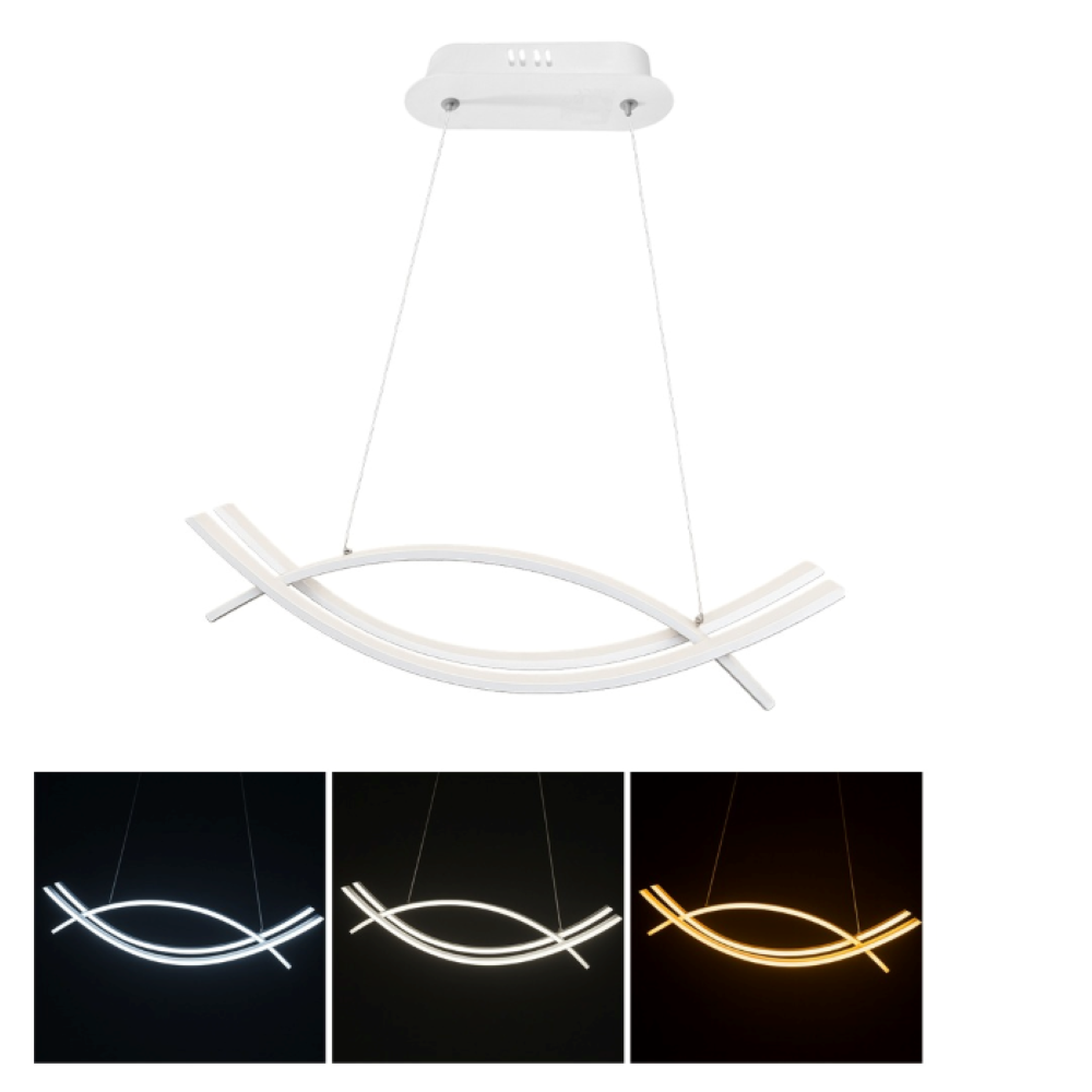 Lampadario LED Moderno a Sospensione 42W Dimmerabile con Telecomando Luce Calda Fredda CCT 3000K-6500K Design Curvo Bianco 3360 Lumen - 5