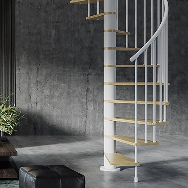 Escalier colimaçon 14 marches - Hauteur à franchir 2.87 à 3.36m - Diamètre 138cm - Bois et blanc - Sens anti-horaire - HOOP138/BB-AH-14 - 4