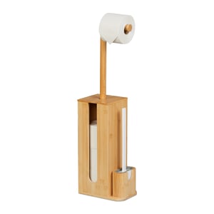 Serviteur WC Non Fixé Avec Brosse Et 2 Têtes De Rechange - Porte Rouleau + Emplacement Téléphone - Noir