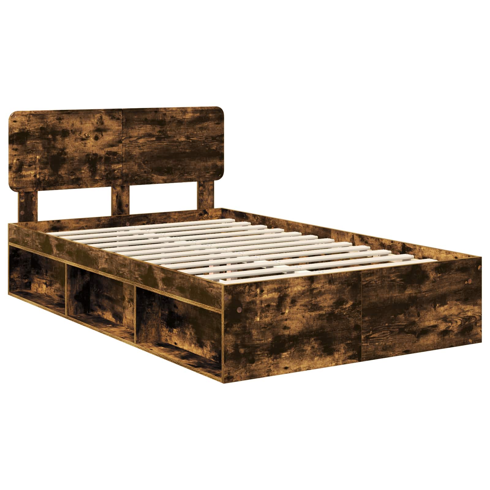 Cadre de lit chêne fumé en pin massif, pour la chambre, 135 × 190 cm - 4