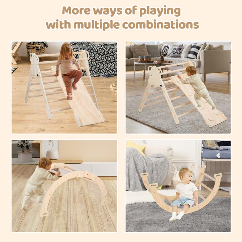 Ensemble d'Escalade,3 en 1 Triangle d'escalade Enfants avec Rampe Réversible,Naturel,pour Tout-Petits Bébé 2 An+ - 3