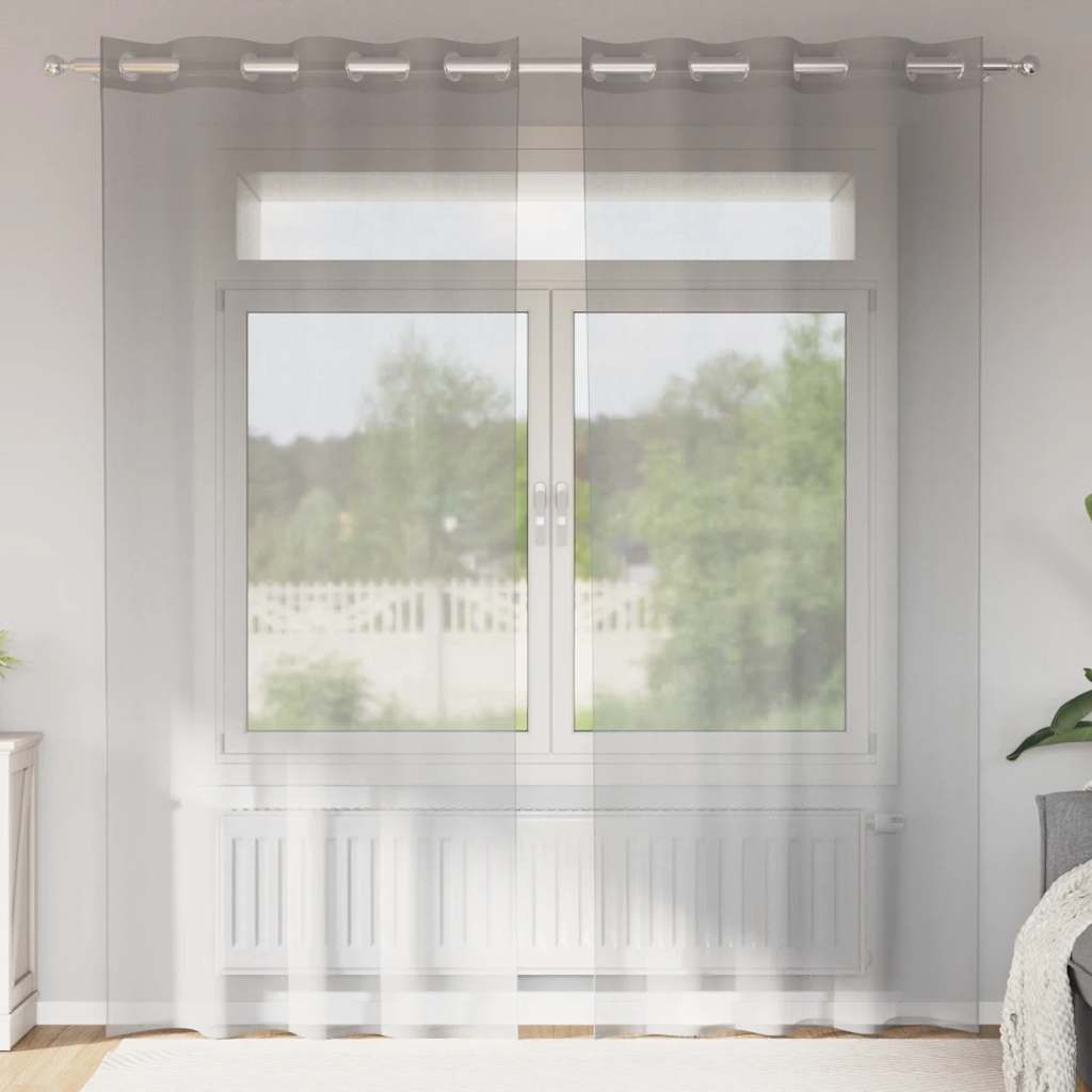 Zasłony woalowe z przelotkami 2 szt. Jasnoszary 140x245 cm vidaXL