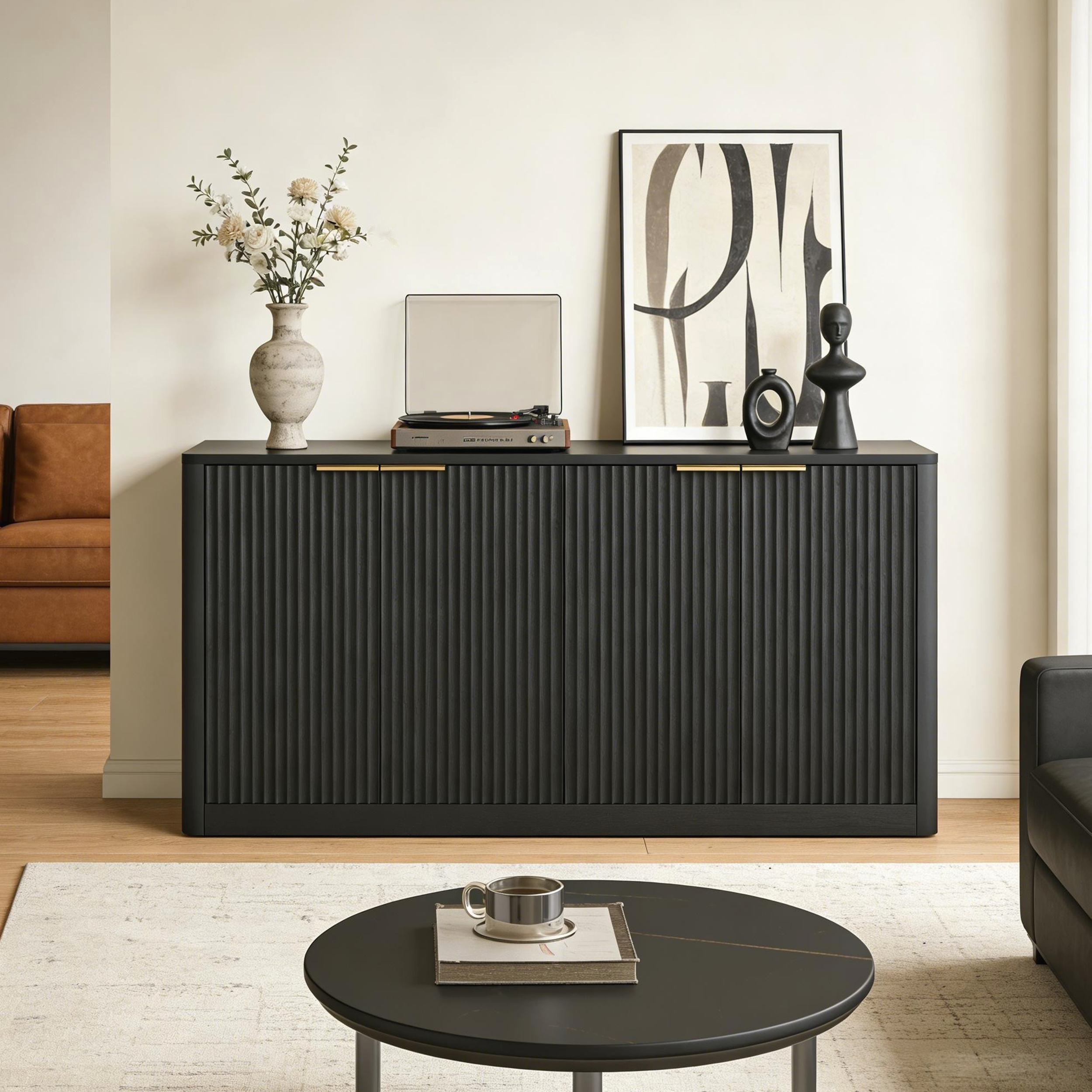 Rfgyhph  Aparador Moderno, 150 Cm De Largo, Forma Ondulada, Mueble De Almacenaje Curvo, 4 Puertas, Ideal Para La Cocina, 150 X 40 X 70,5 Cm Negro , Leroy Merlin