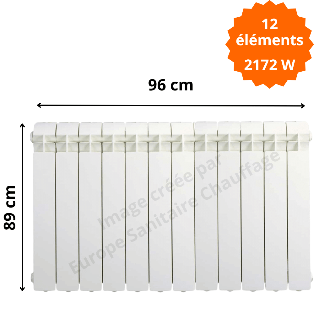 Radiateur aluminium horizontal H.89 x 96 cm VOX 800 Deville 2172 W ...