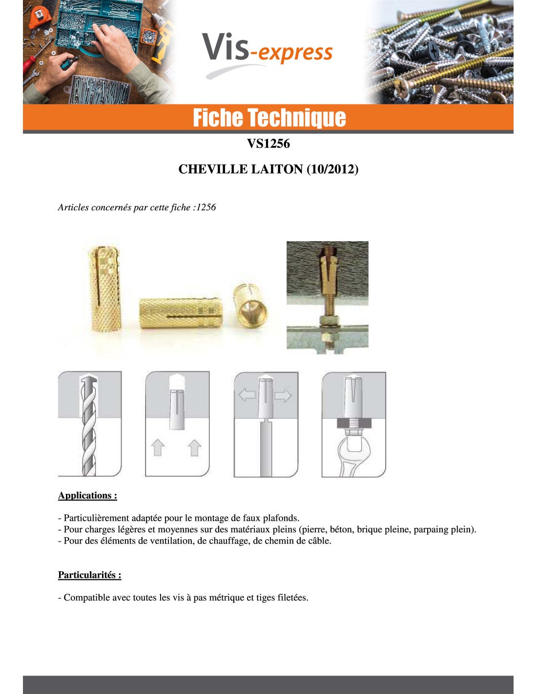 Cheville Laiton 8X23 M6-30 pièces - 2