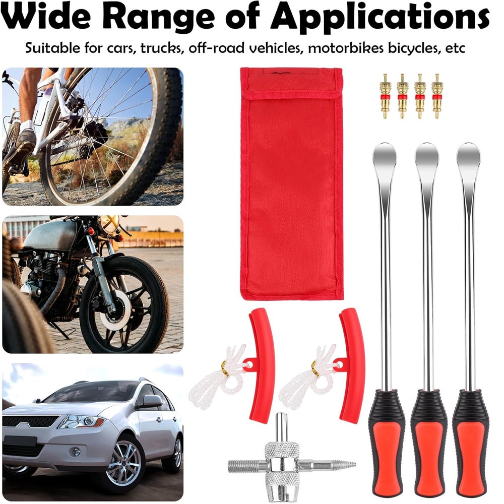 11Pièces Demonte Pneu Outil, Demonte Pneu Moto avec 30,5 cm Voiture, Jantes Protecteurs et Valves, Outil Levier Manuel pour Moto, Vélo, Auto - 2