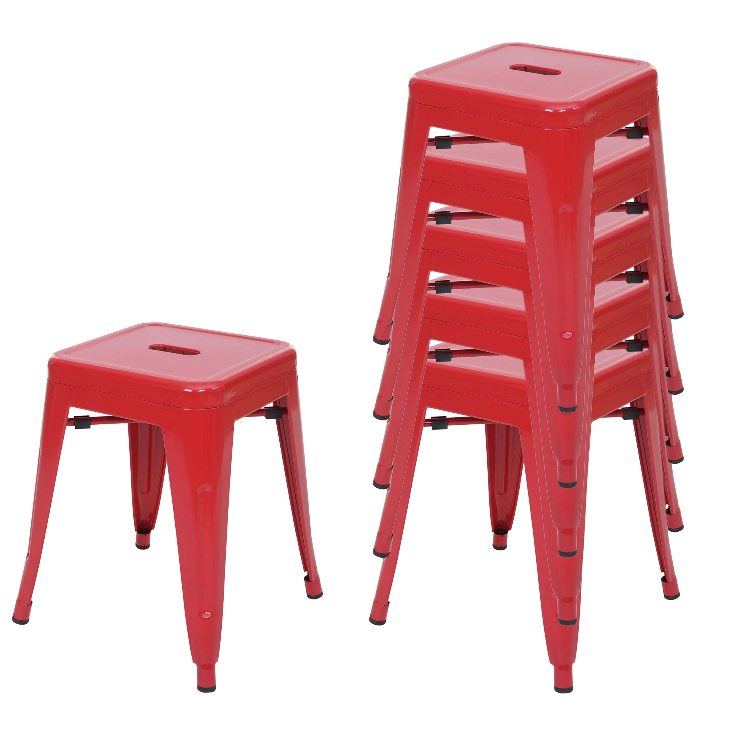 Zestaw 6 stołków HWC-A73, metalowy stołek z siedziskiem, metalowy industrialny design, sztaplowany ~ czerwony