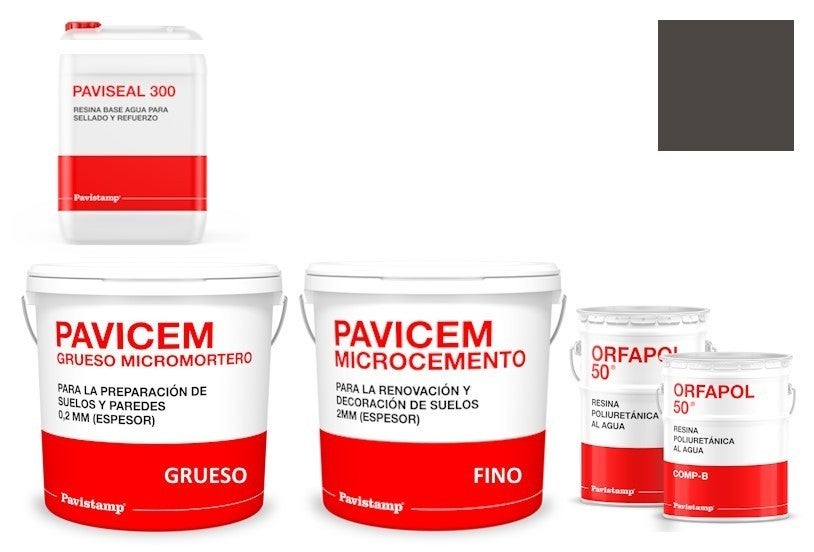 Kit microcemento 8 m2 monocomponente para paredes y suelos de cerámica o mortero - polureteno mate-ceniza