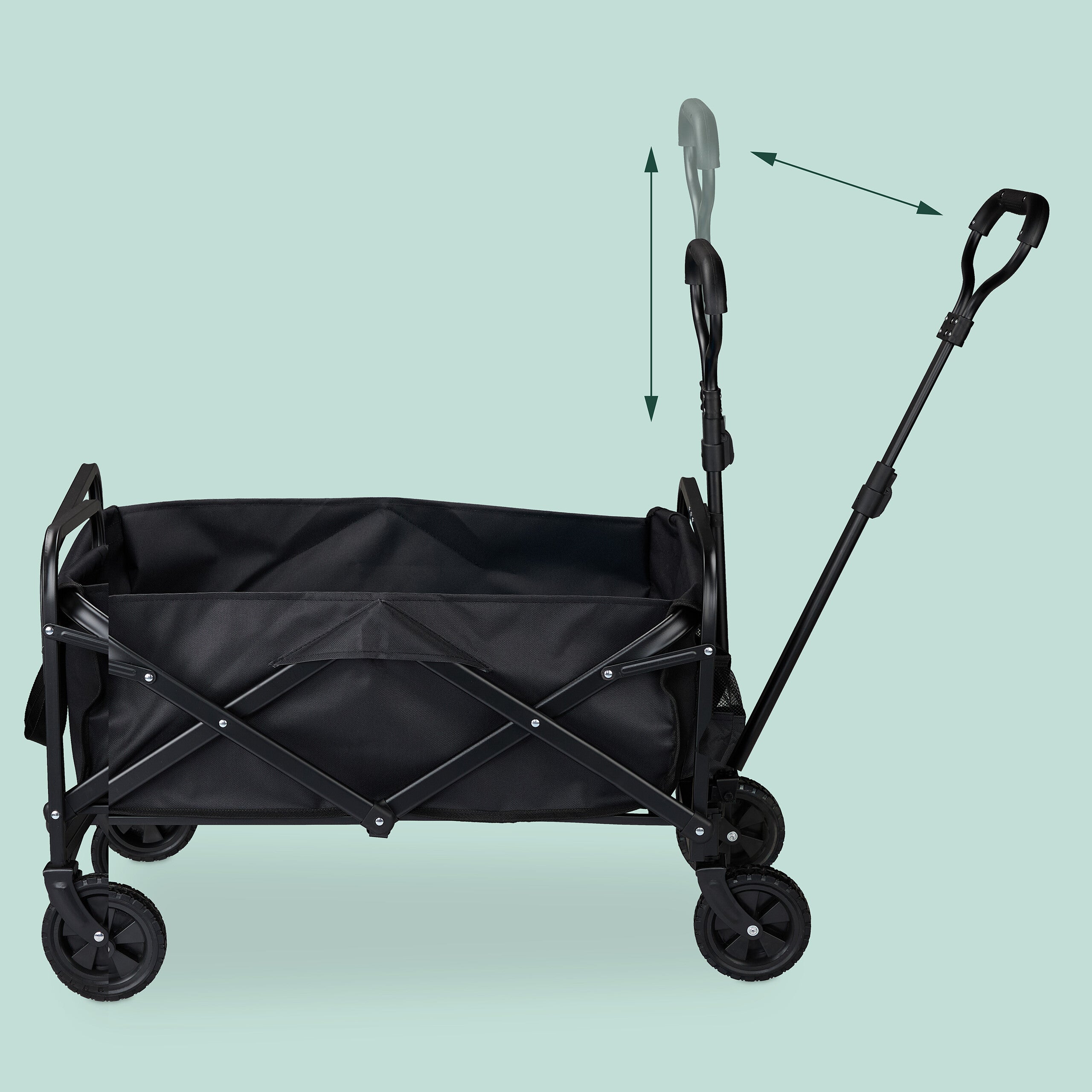 Chariot à roulettes, pliable, poignée pratique, bras télescopique, pour le camping ou la plage, noir, Relaxdays - 7