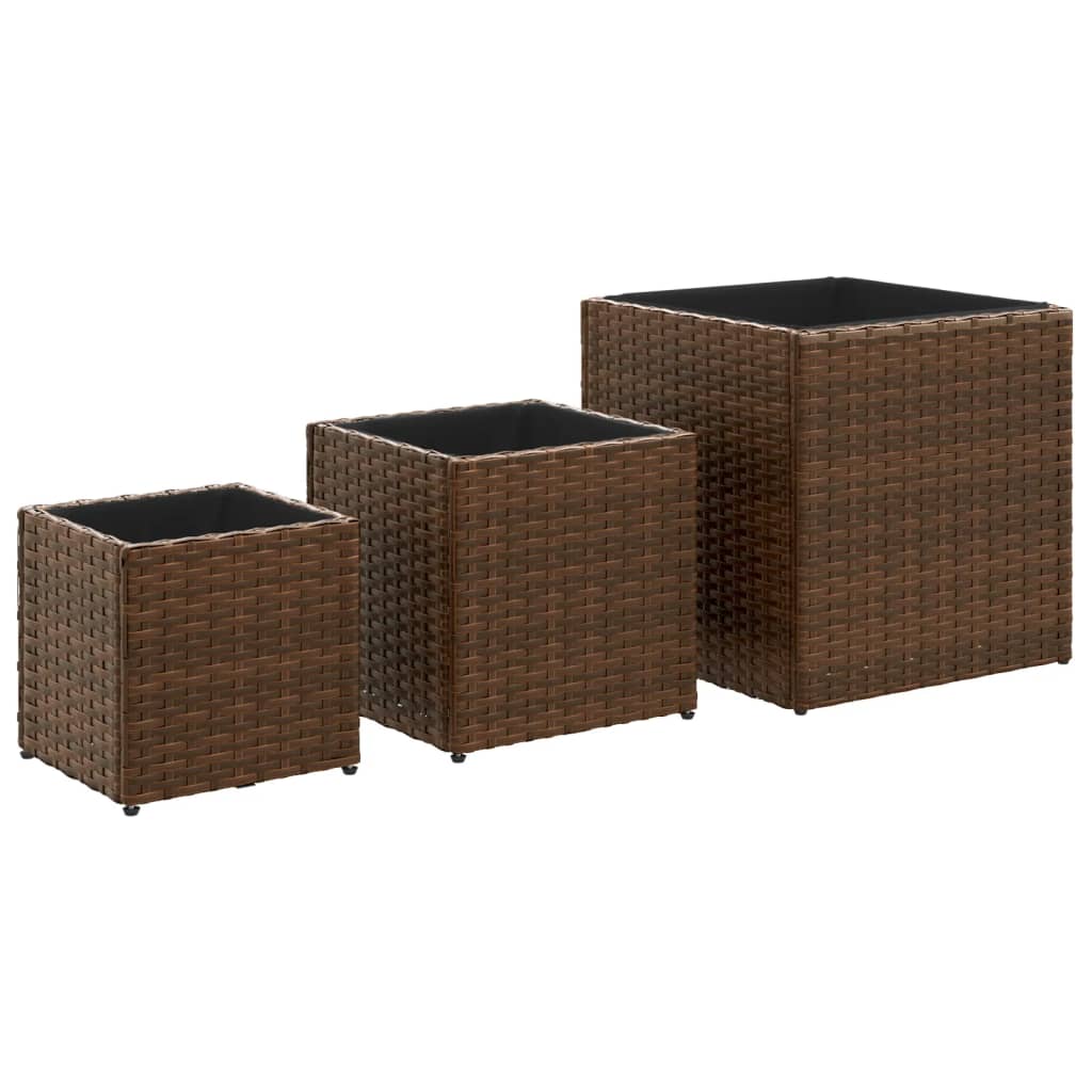 Stolmet Set di 2 fioriere quadrate alte in rattan, per interni ed esterni, con inserto (16,3 l, marrone scuro