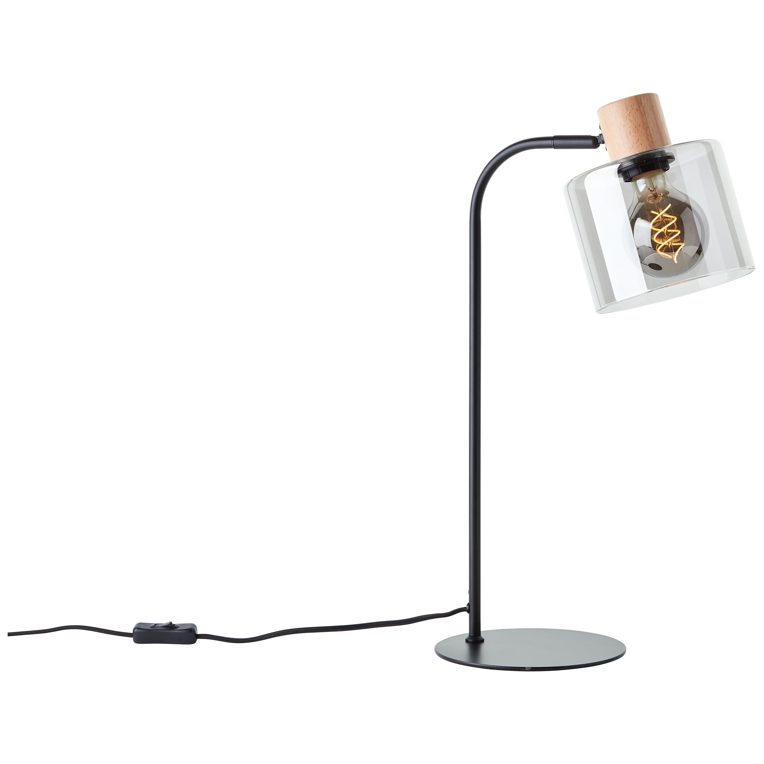 Brilliant Weald lampa stołowa czarny/dymny/drewno metal/szkło/drewno włącznik przewodu 1x A60, E27, 40 W, nadaje się do zwykłej żarówki (brak w zestaw - 5