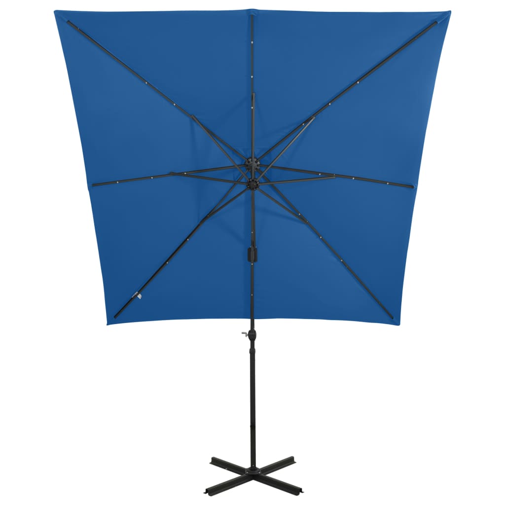 Parasol déporté avec mât et lumières LED Bleu azuré 250cm - 6