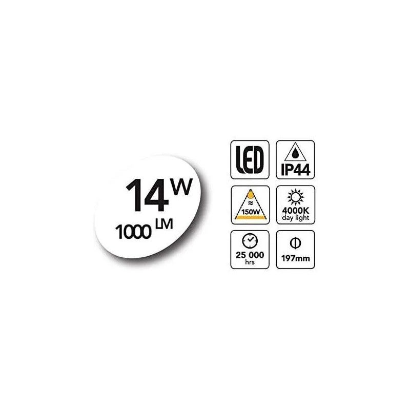 Hublot LED rond 14W , 4000K, 1000 LM , dimensions 200X200X100, couleur noir - 3