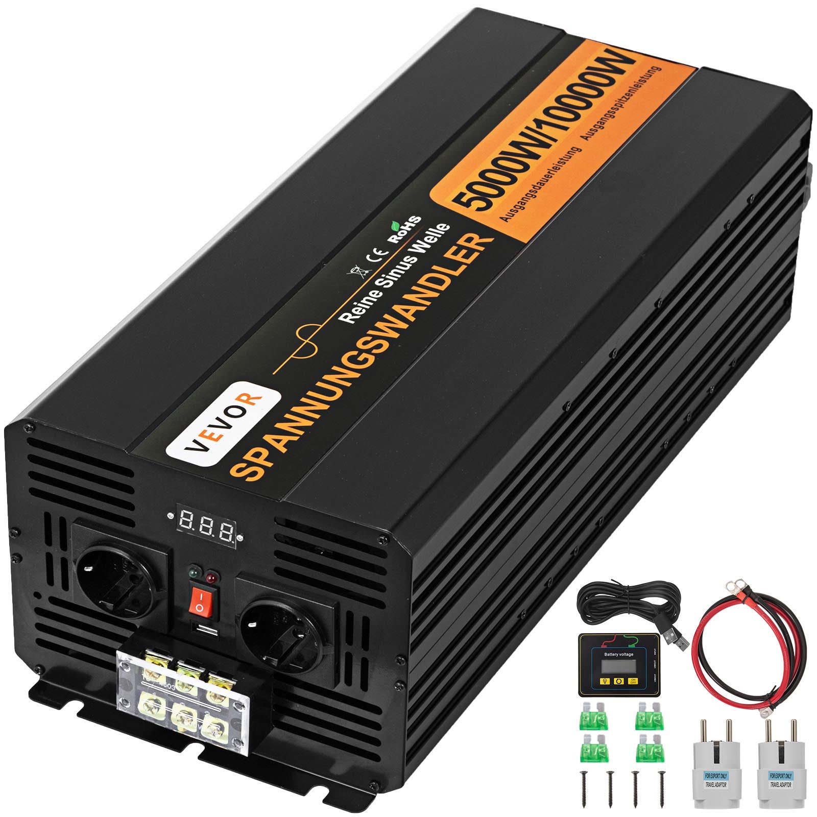 DC 24 V SOLAR 5000 W Inwerter z czystą falą sinusoidalną Ładowarka słoneczna Wyjście AC 230 V Z ładowarką 50 HZ Moc szczytowa 10000 Watt VEVOR