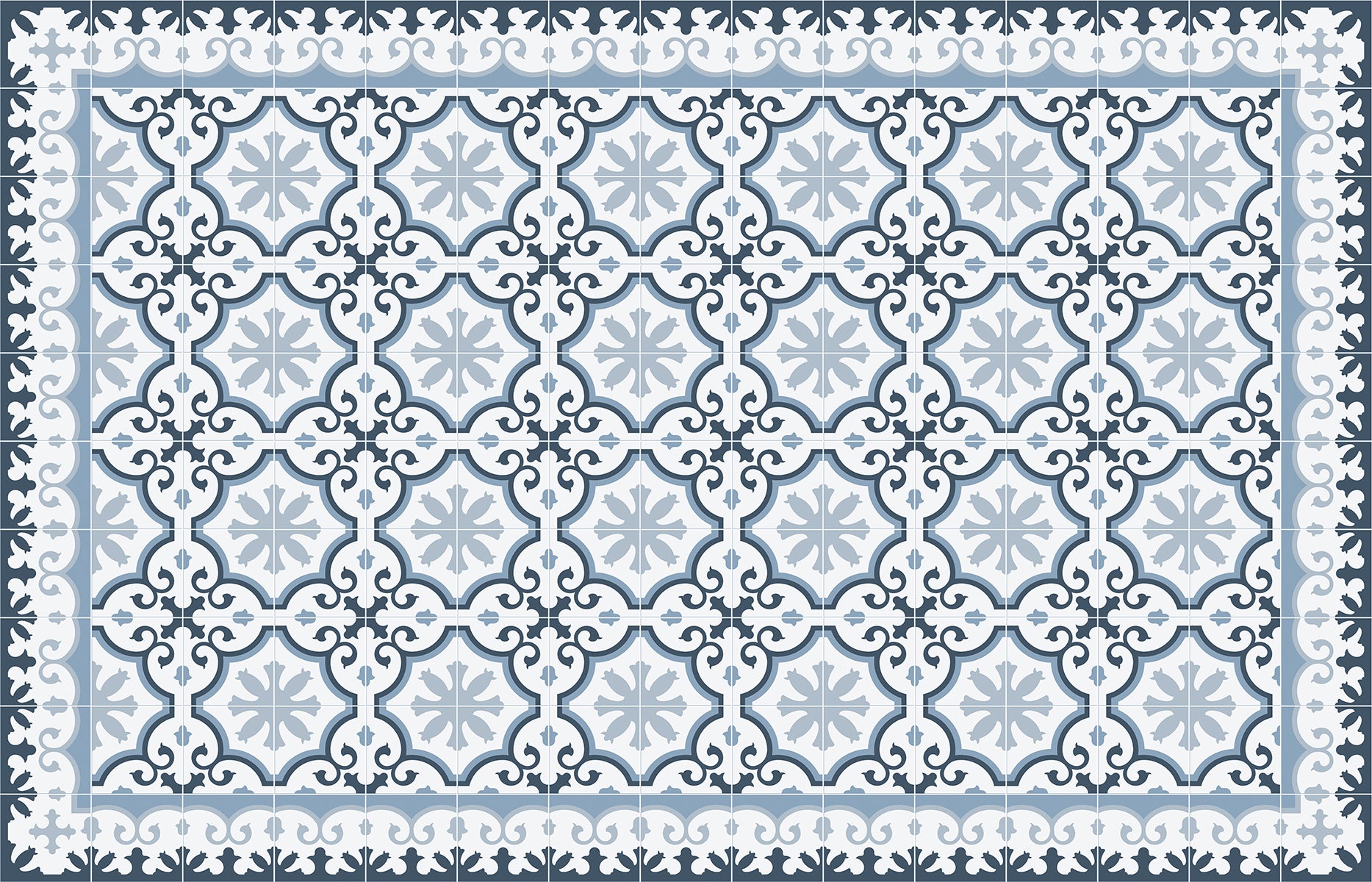 Marsylski dywan winylowy niebieski 180x280 - antypoślizgowy PVC, winylowy do kuchni lub salonu, zmywalny, wodoodporny styl