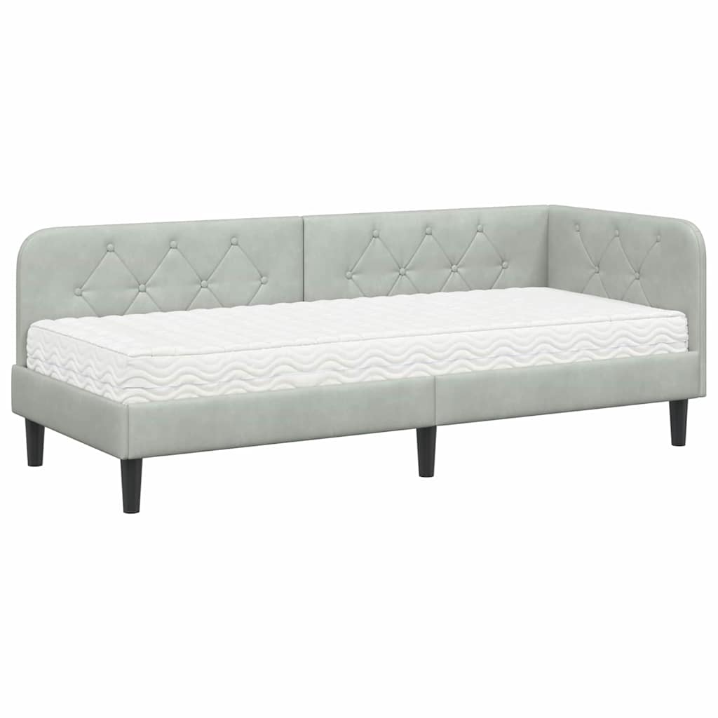 Cadre de lit d'angle en velours gris clair pour la chambre, 80 × 200 cm - 2