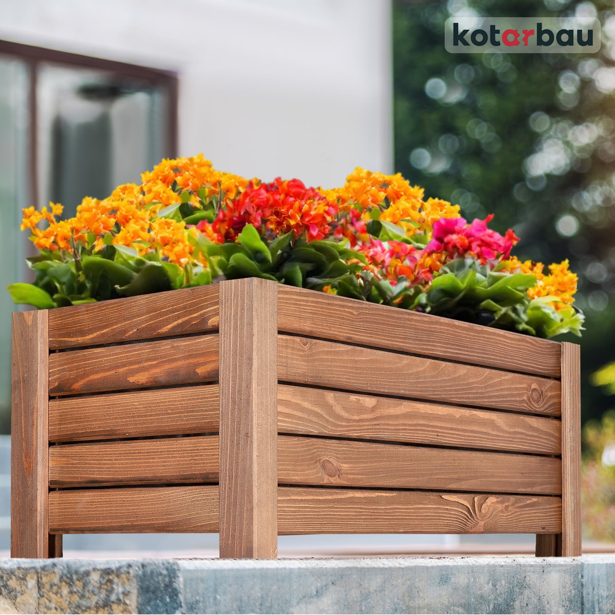Pot de Fleurs en Bois 60 x 33 x 25 cm Jardinière en Pin Carbonisé Pot de Plantes Jardinière - Idéal pour Jardin Terrasse Balcon - Marron - KOTARBAU - 2
