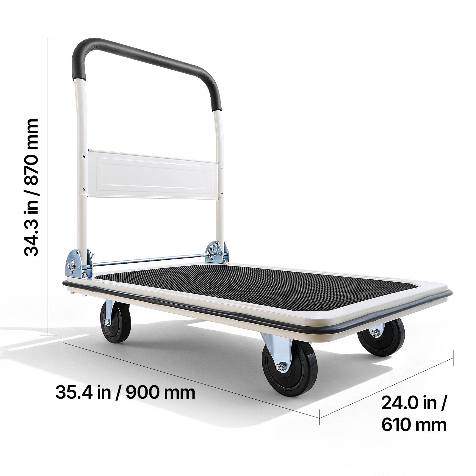 Carrinho de transporte dobrável SucceBuy, capacidade de 300 kg, plataforma dobrável com rodas giratórias e pega ergonómica para arrumação - 9