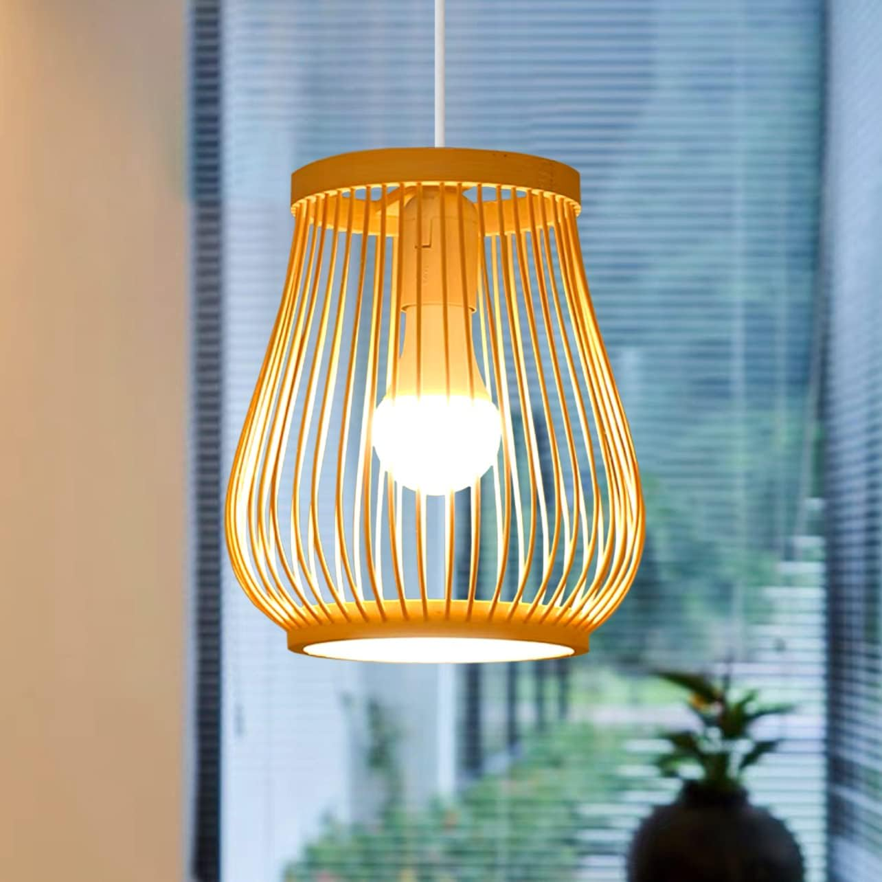 Żyrandol, Lampa sufitowa, Rustykalna lampa wisząca, Lampa wisząca z żarówką, Ciepłe światło 3000K, Regulowana wysokość, φ20cm