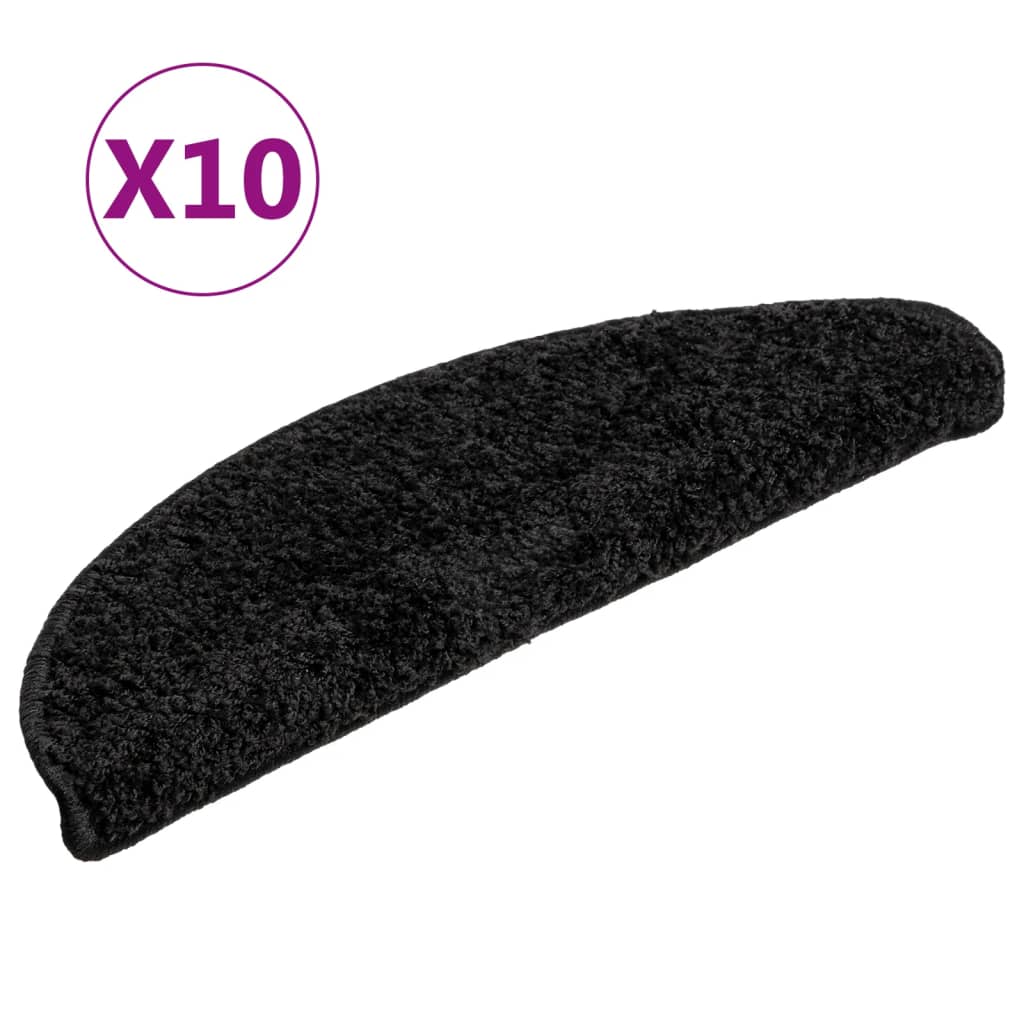 vidaXL Tapis d'escalier 10 pièces 56 x 17 x 3 cm Noir Demi-rond - 9
