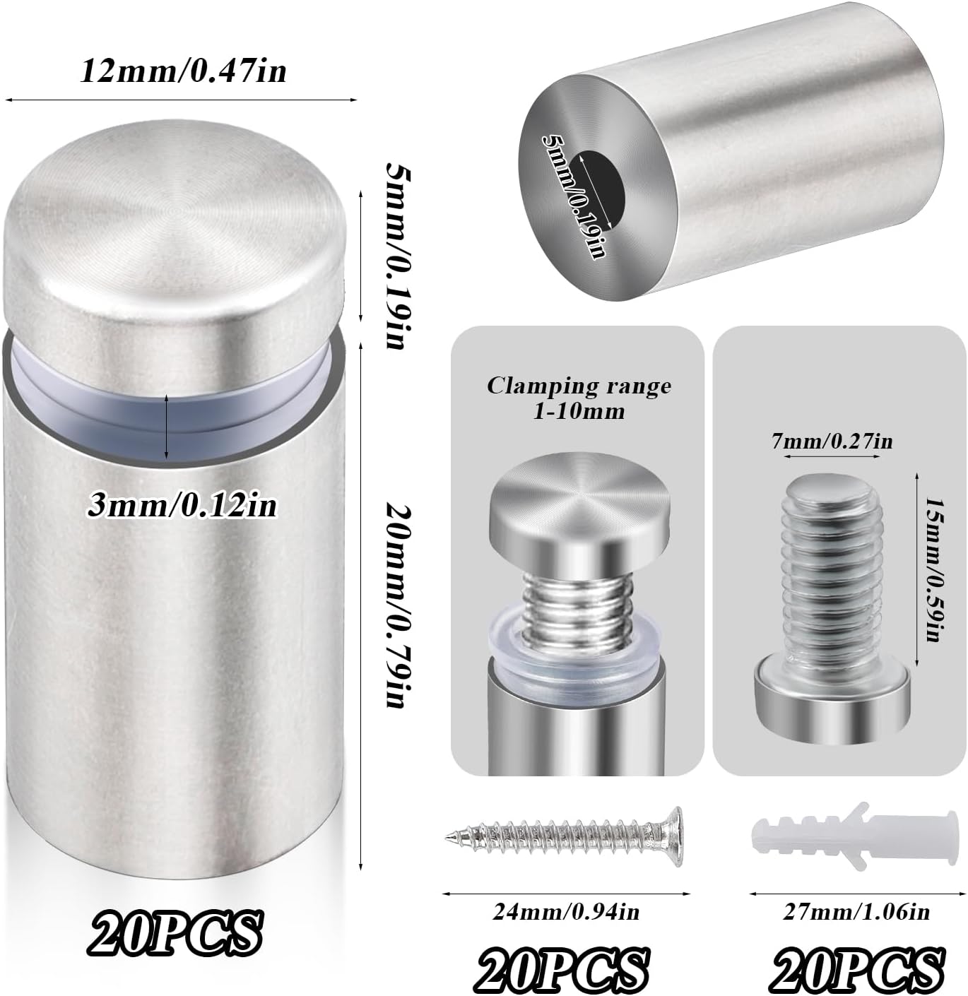 Clip Per Specchio A Parete - 8 Pezzi In Lega Di Zinco Con Viti E Tasselli, Per Vetro 4-6mm - Foto 2