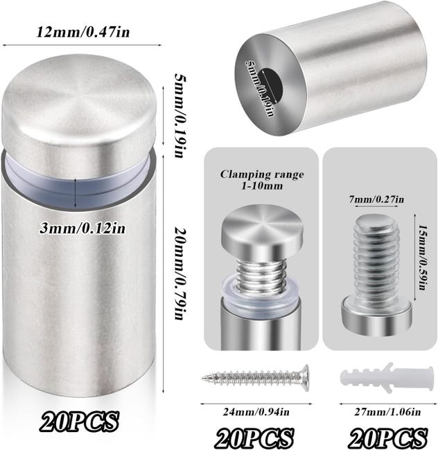 Clip Per Specchio A Parete - 8 Pezzi In Lega Di Zinco Con Viti E Tasselli, Per Vetro 4-6mm - Foto 2