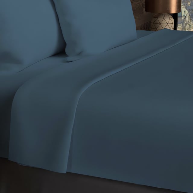 Drap plat en coton 57 fils 240x290 cm UNI bleu canard, par Soleil d'ocre