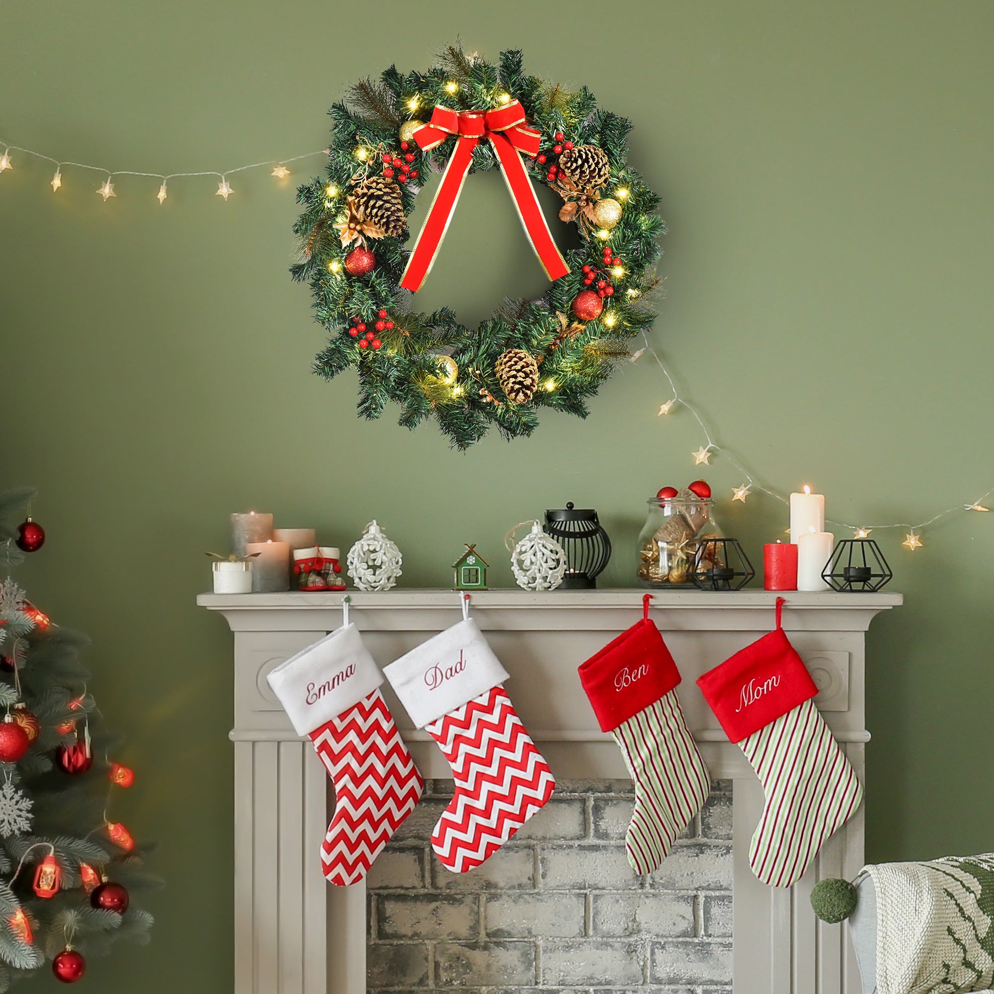 Couronne de Noël artificielle lumineuse avec 20 LED de 60 cm - décorée ...