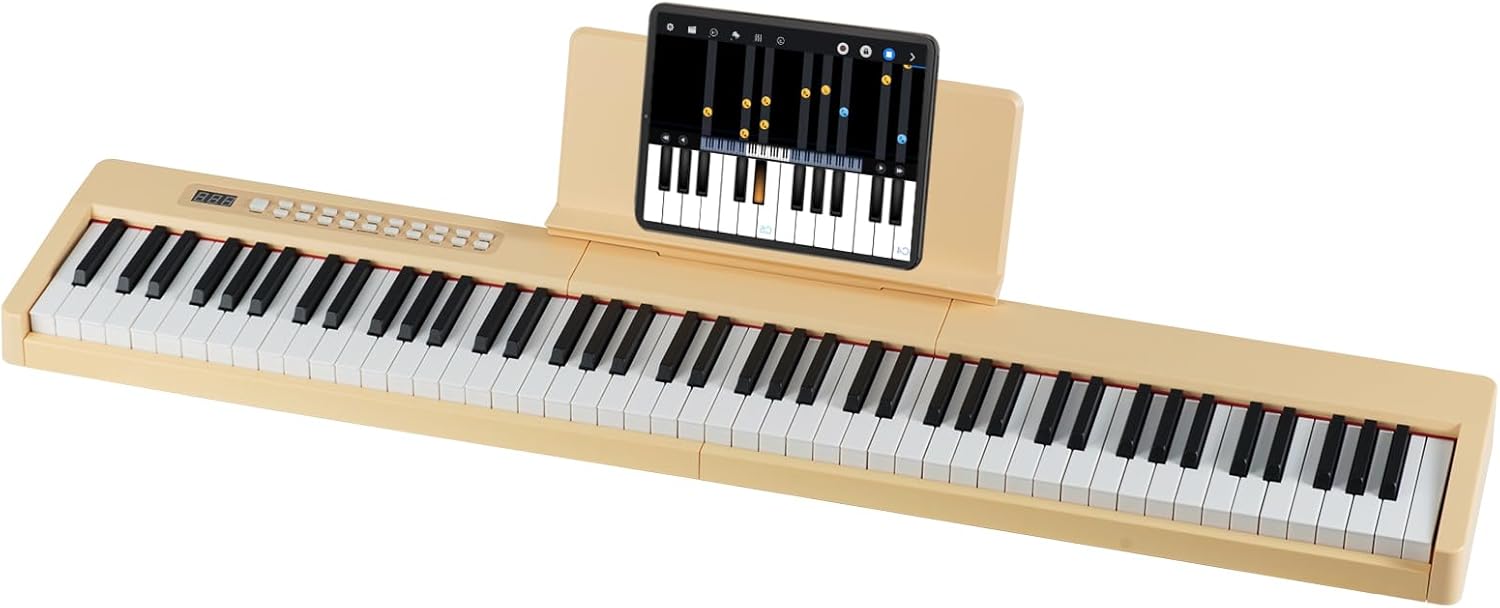 Klawiatura Numeryczna 88 Klawiszy, Przenośna Klawiatura Fortepianowa z Wieloma Źródłami Audio, MIDI, Przycisk, Pulpit (Żółta)