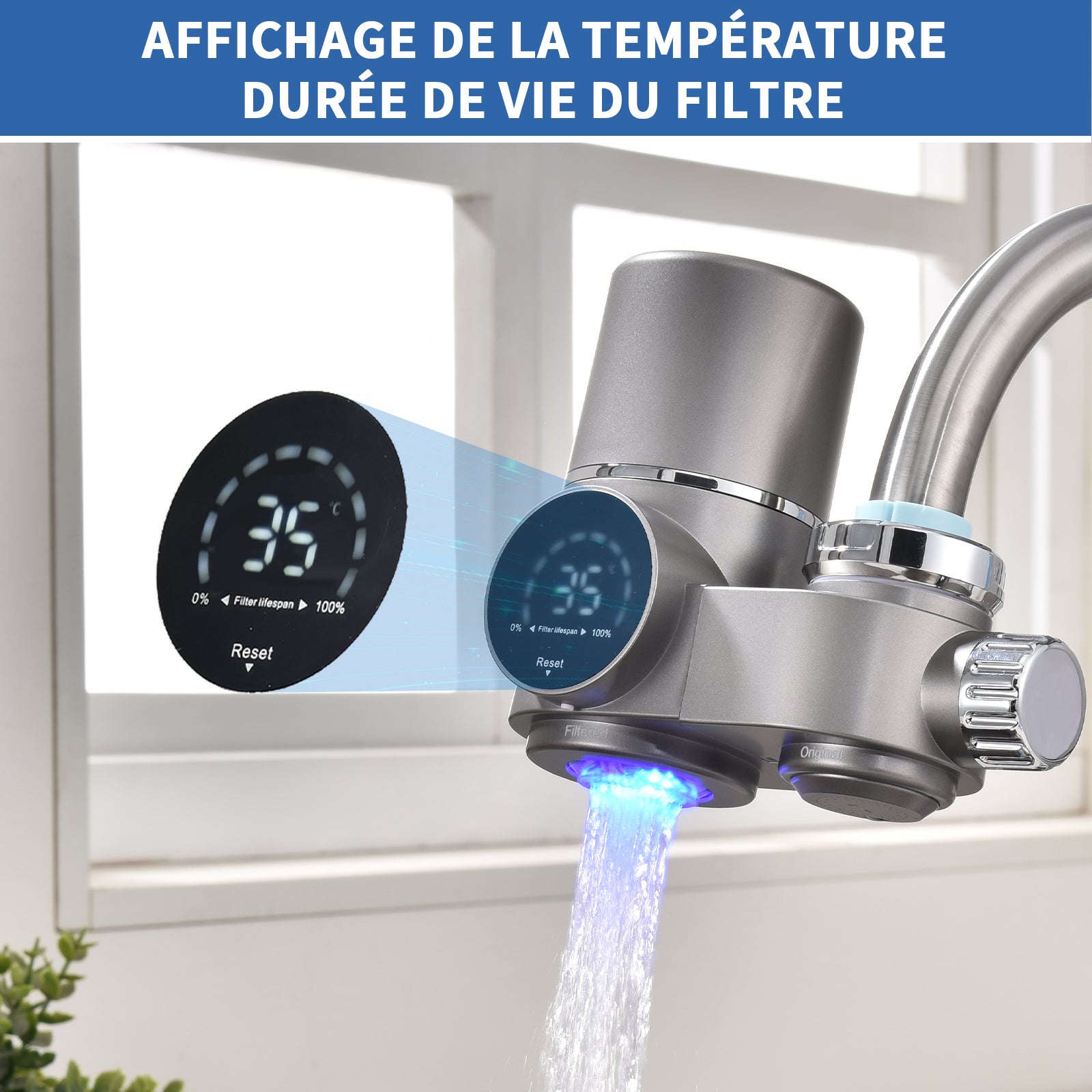 Système de Filtration d'Eau pour Robinet, Filtre à eau Gris - Élimine l'Oxyde, le Chlore, les Nitrates, les Sédiments et les Pesticides - 7