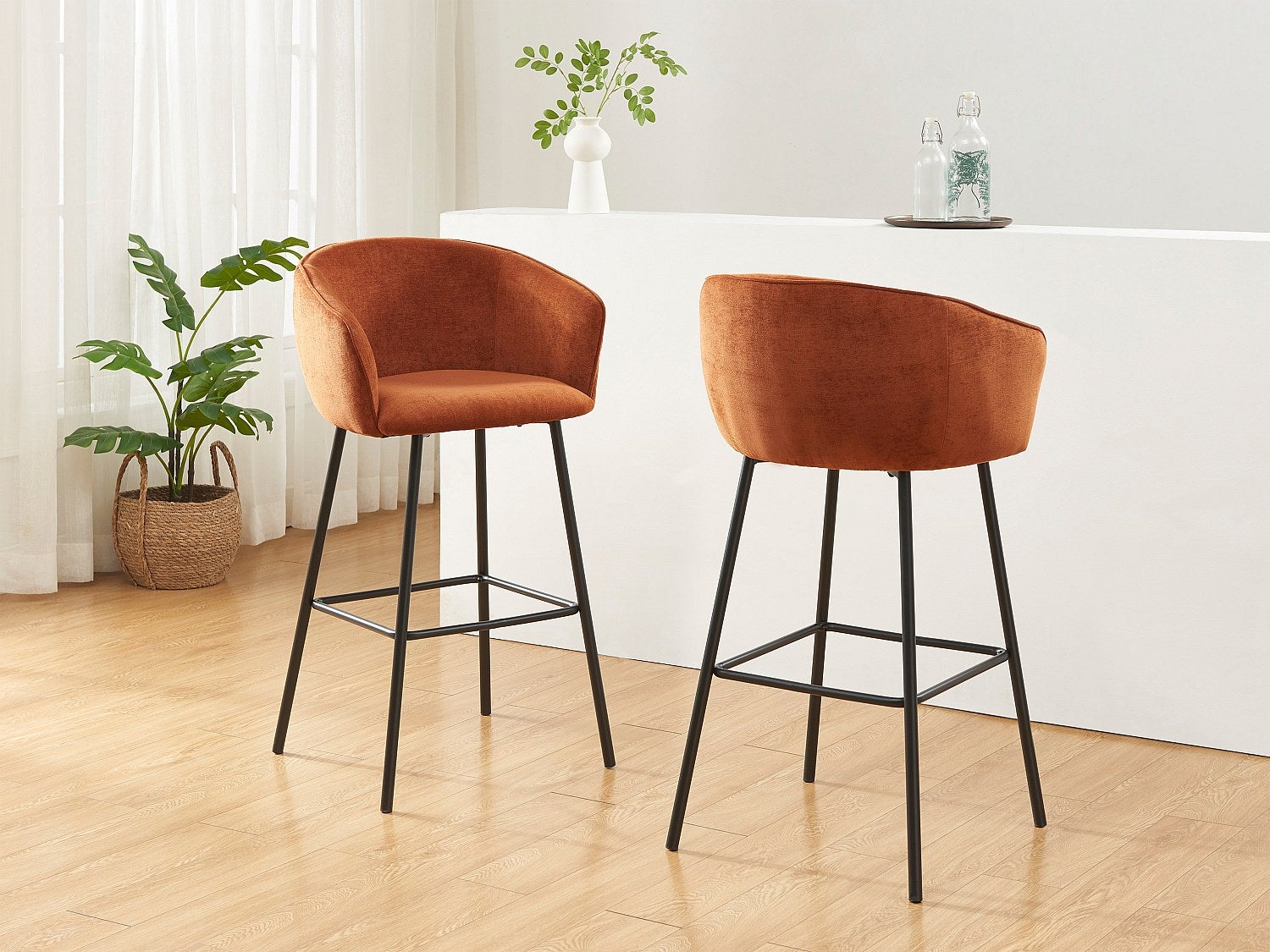 Zestaw 2 stołków barowych z tkaniny i czarnego metalu - Terakota - LAZONI Pascala Morabito