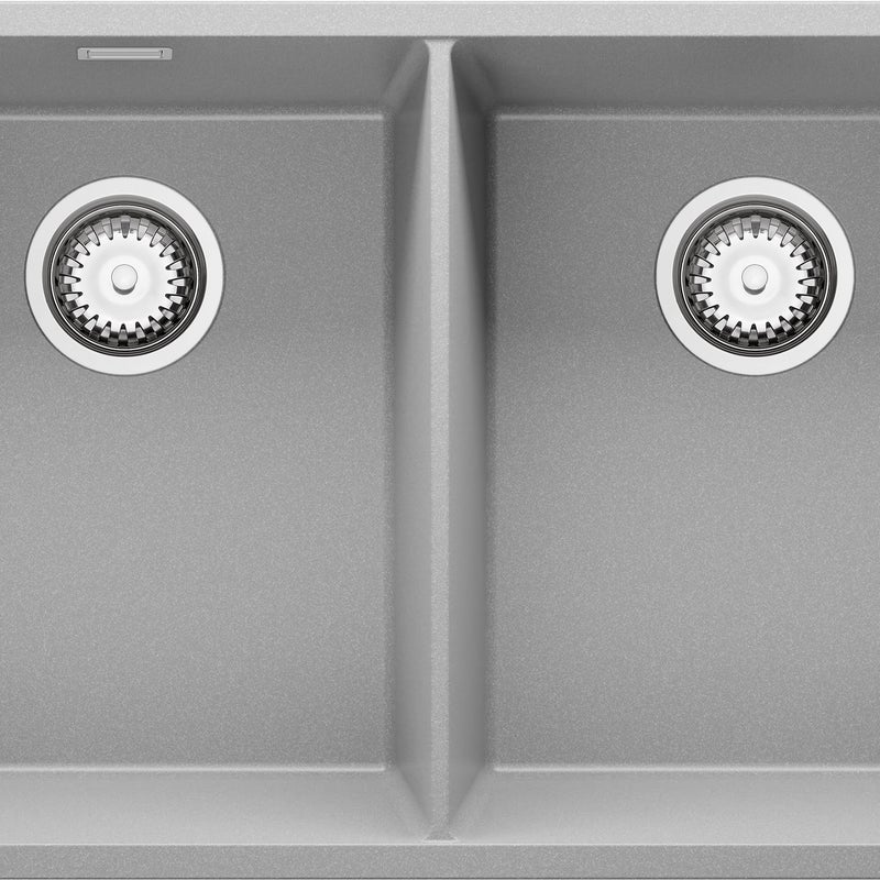 Zlewozmywak podblatowy Szary 76x47cm, Zlew Kuchenny 2 Komorowy + Syfon, do szafki od 80cm - Londyn Twin PRIMAGRAN