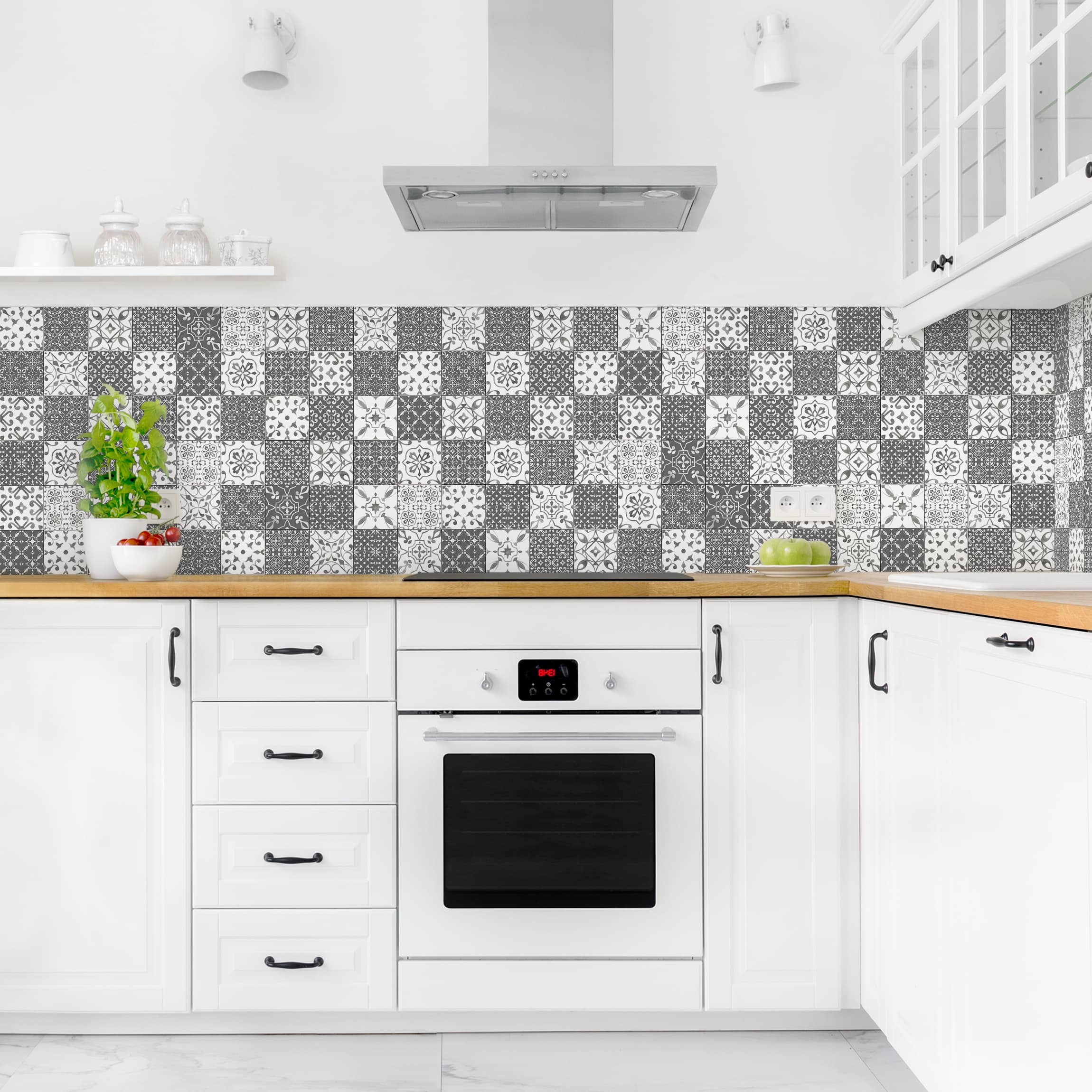 Rivestimento cucina moderno rivestimento adesivo cucina a prova di acqua e olio per pareti e piastrelle Piastrelle Grigio Bianco 200 x 70 cm - 3