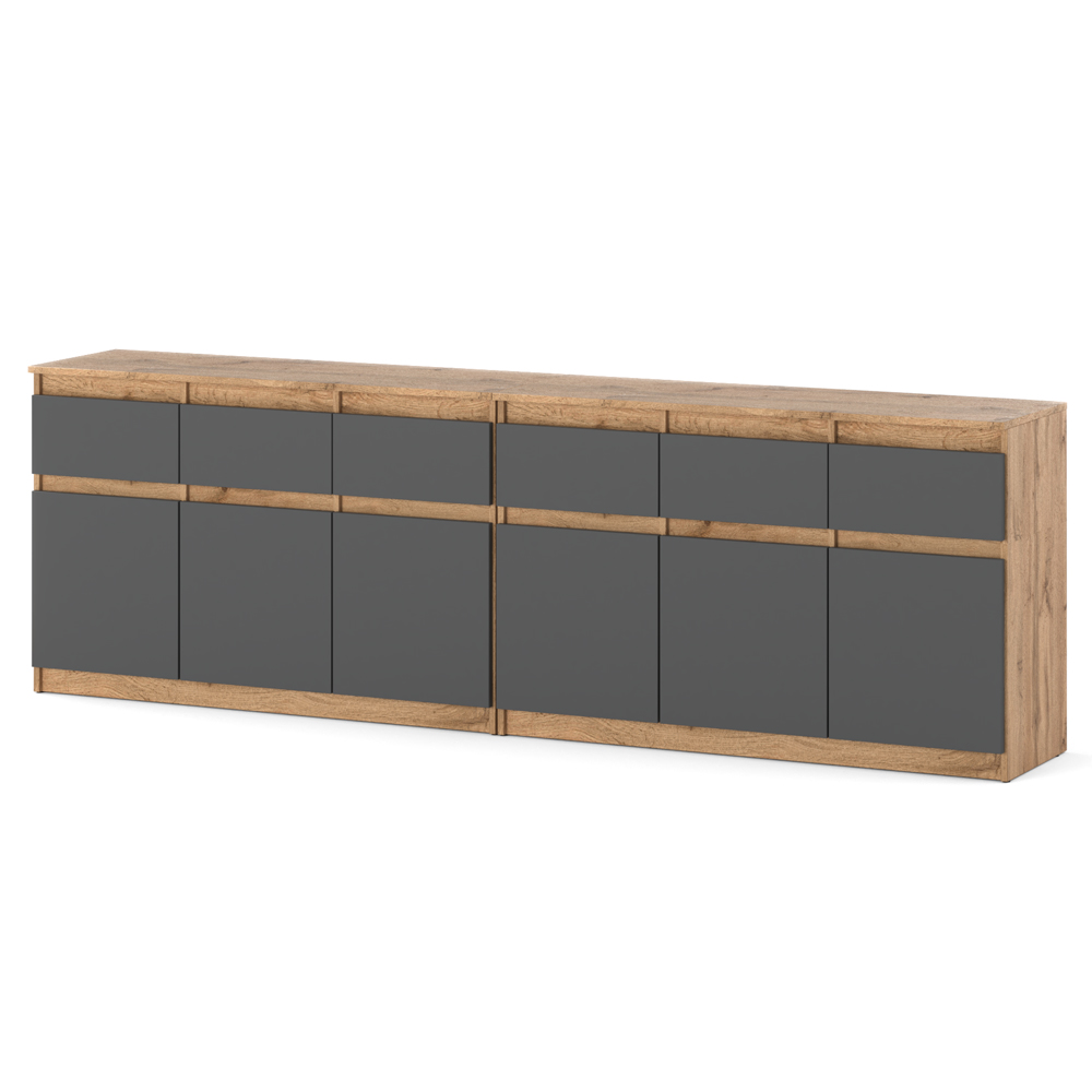 Komoda drewniana szafka 6 szuflad nowoczesna salon loft dąb wotan szary mat