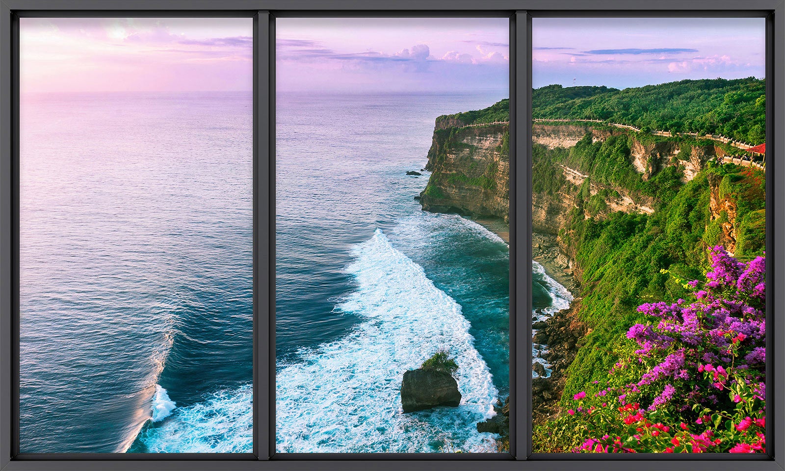 Papier peint panoramique intissé décoratif Trompe l'oeil baie vitrée - Falaises - L260 cm x H156 cm - 2