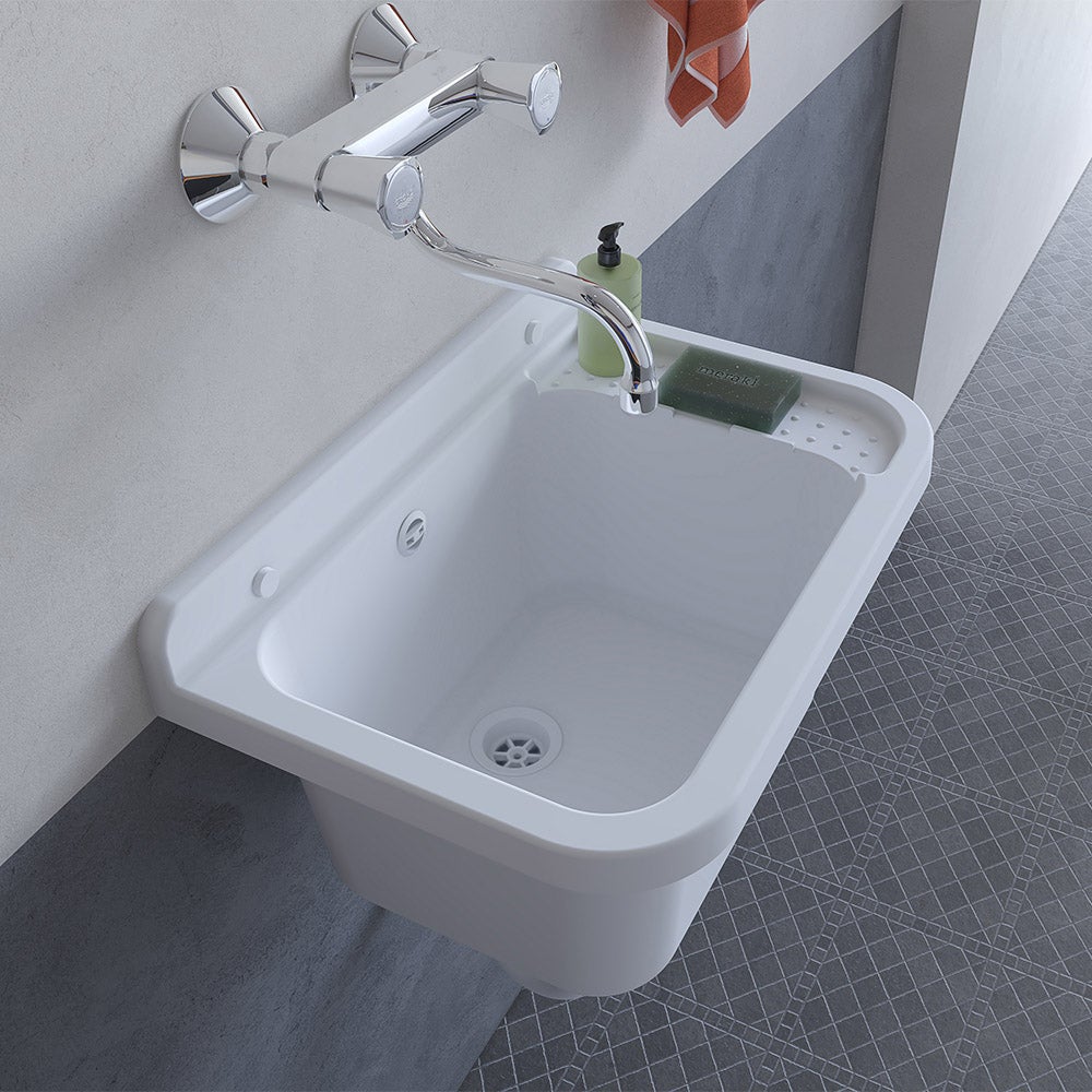 Évier en résine blanche 50x34 avec robinet mitigeur haut en acier inoxydable et bonde inclus - 6
