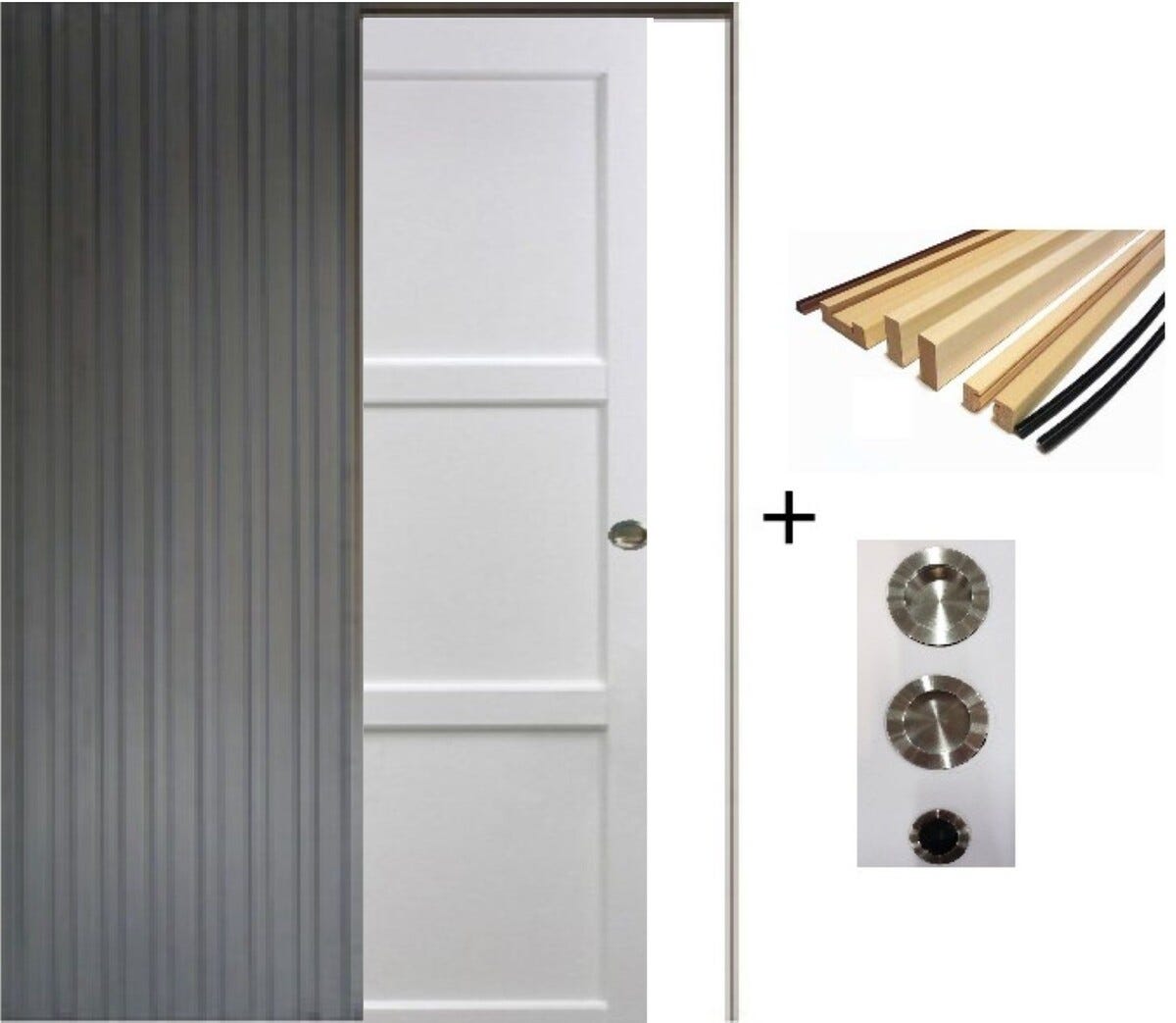 Porte Coulissante Korya Blanc 3 Panneaux H204 X L83, Galandage Et Kit ...