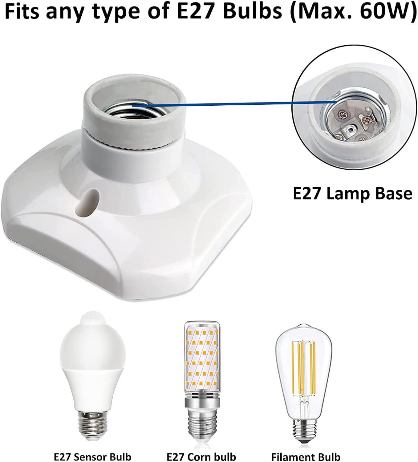 Lot de 2 Douille de Plafonnier E27 à Vis pour Lampe Murale Intérieur, AC 230V, Support pour Ampoule LED, Base Plastique pour Plafond de Garage - 3