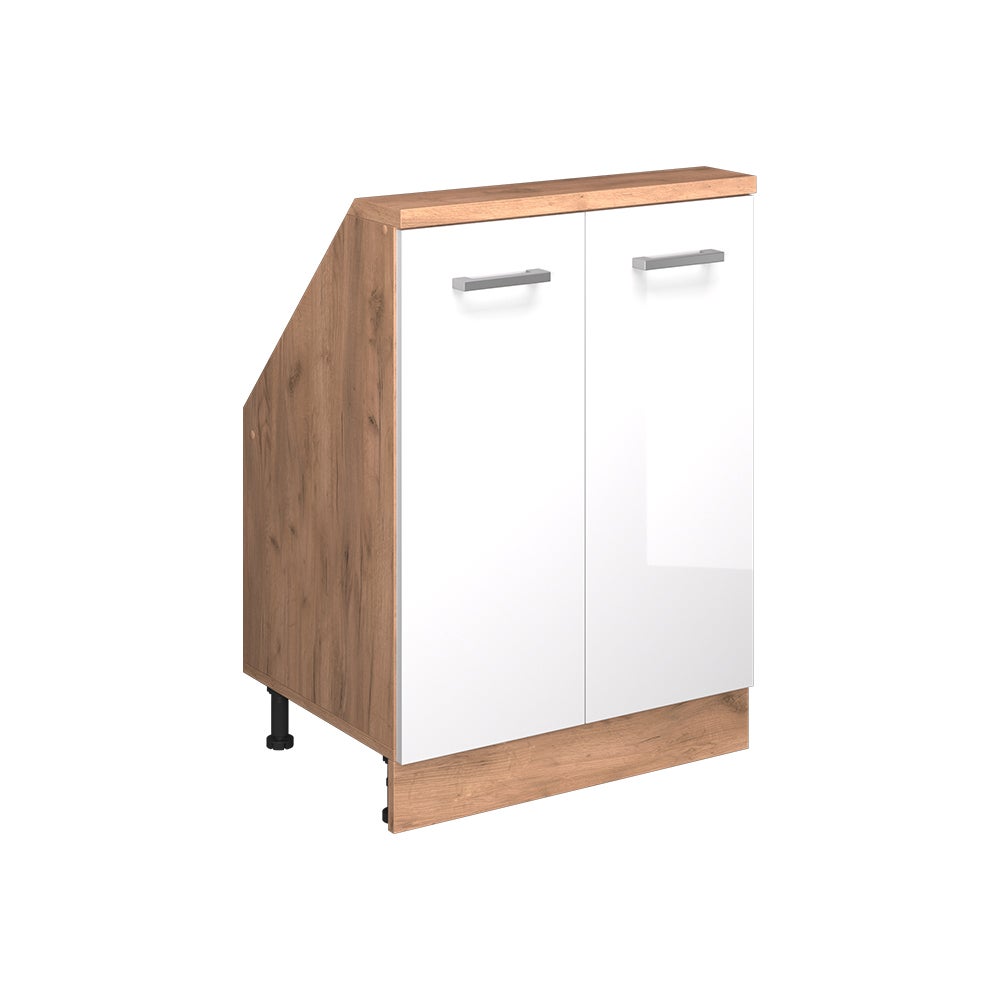 Vicco Szafka kuchenna na dach skośny R-Line, Biały wysoki połysk, 60 cm z 2 drzwiami