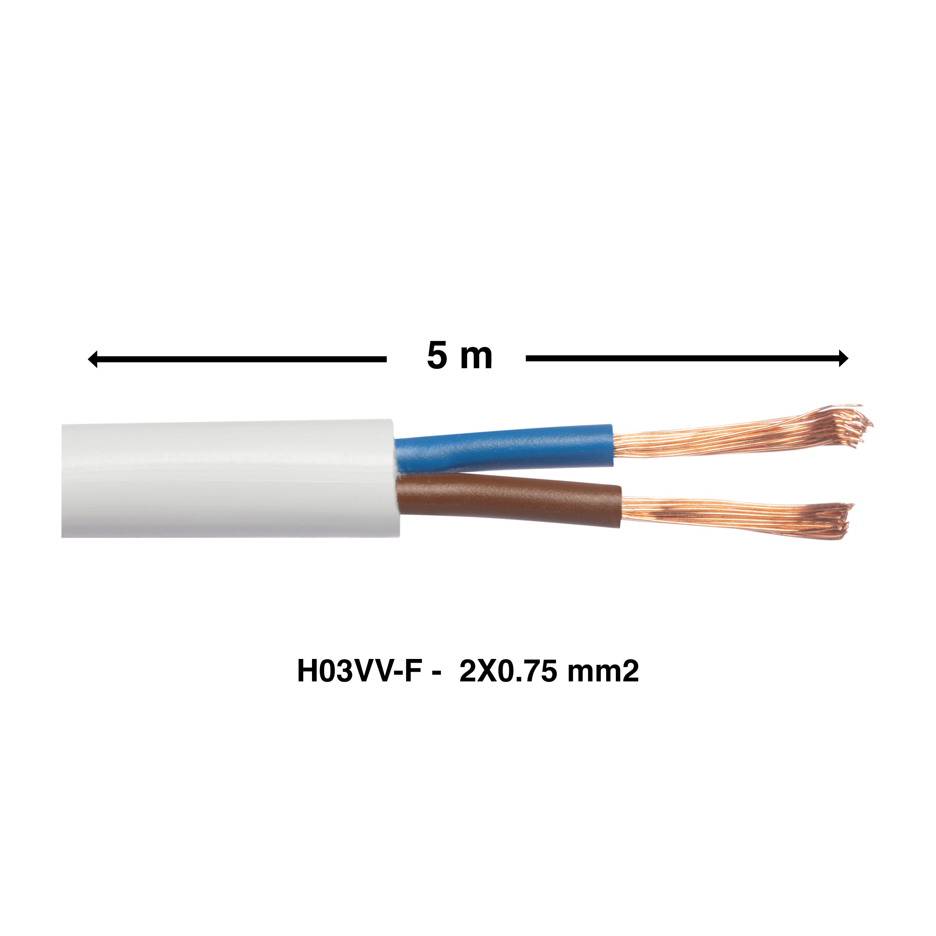 Cable eléctrico 2x0.75 mm² h03vvf L. 5m blanco - 2